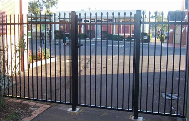 Galvanized steel palisade security fencing gate, powder coated galvanised, single leaf swing type