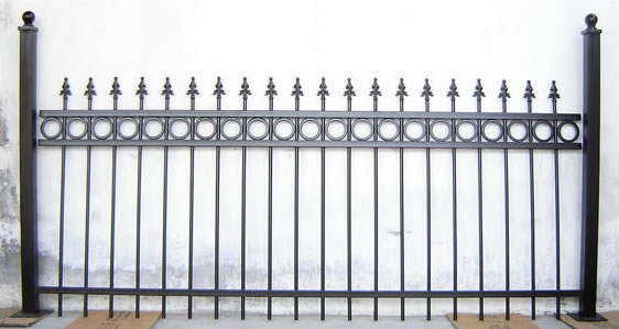 Wrought iron fencing rod with posts for pool